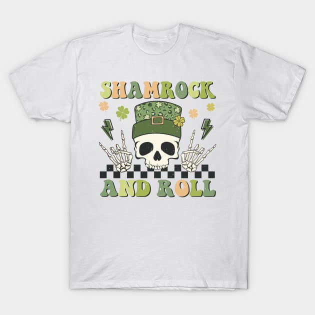 Shamrock And Roll Saint Patrick's Day Skull T-Shirt by ThriceCursedPod